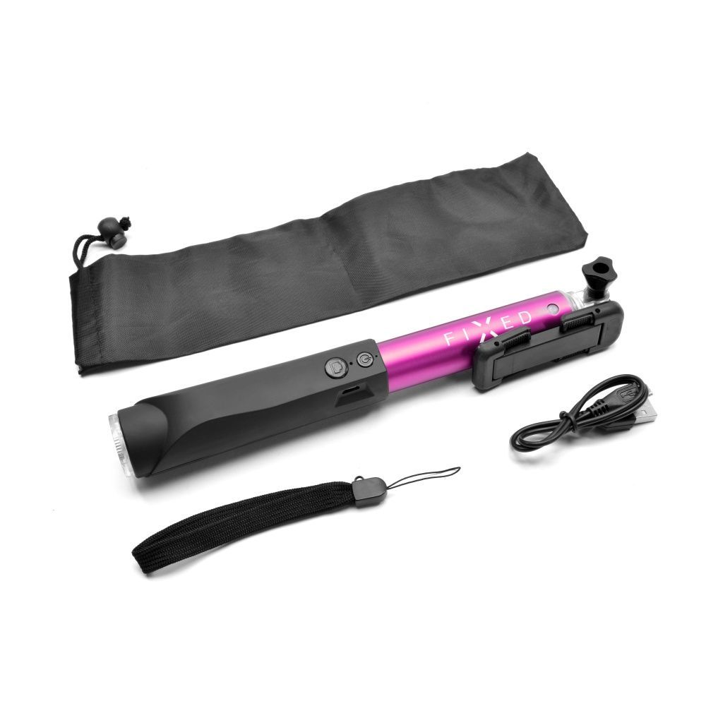 FIXED Teleszkópos szelfibot luxus alumínium kivitelben BT indítóval, rózsaszín