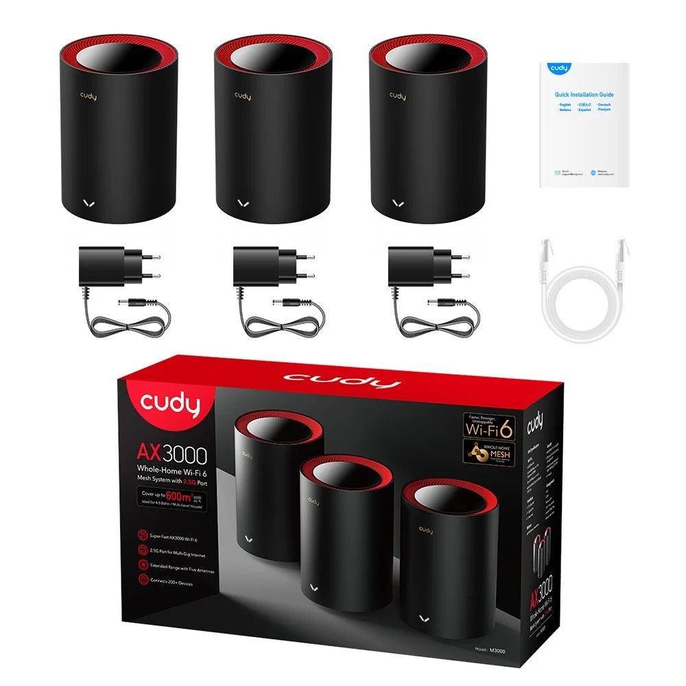 Cudy M3000 Dual Band WI-FI 6 Mesh System (3-pack) Black/Red