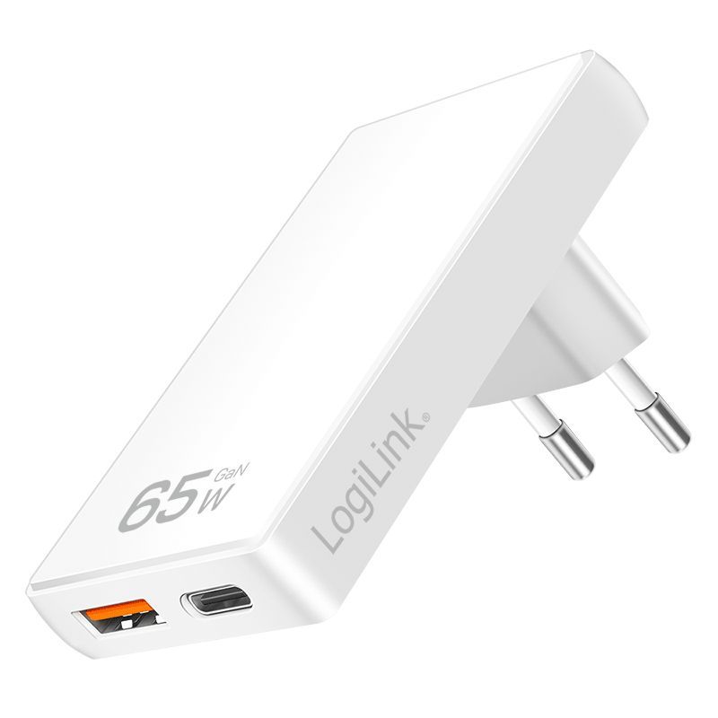 Logilink extra slim USB-A, USB-C 65W adapter White