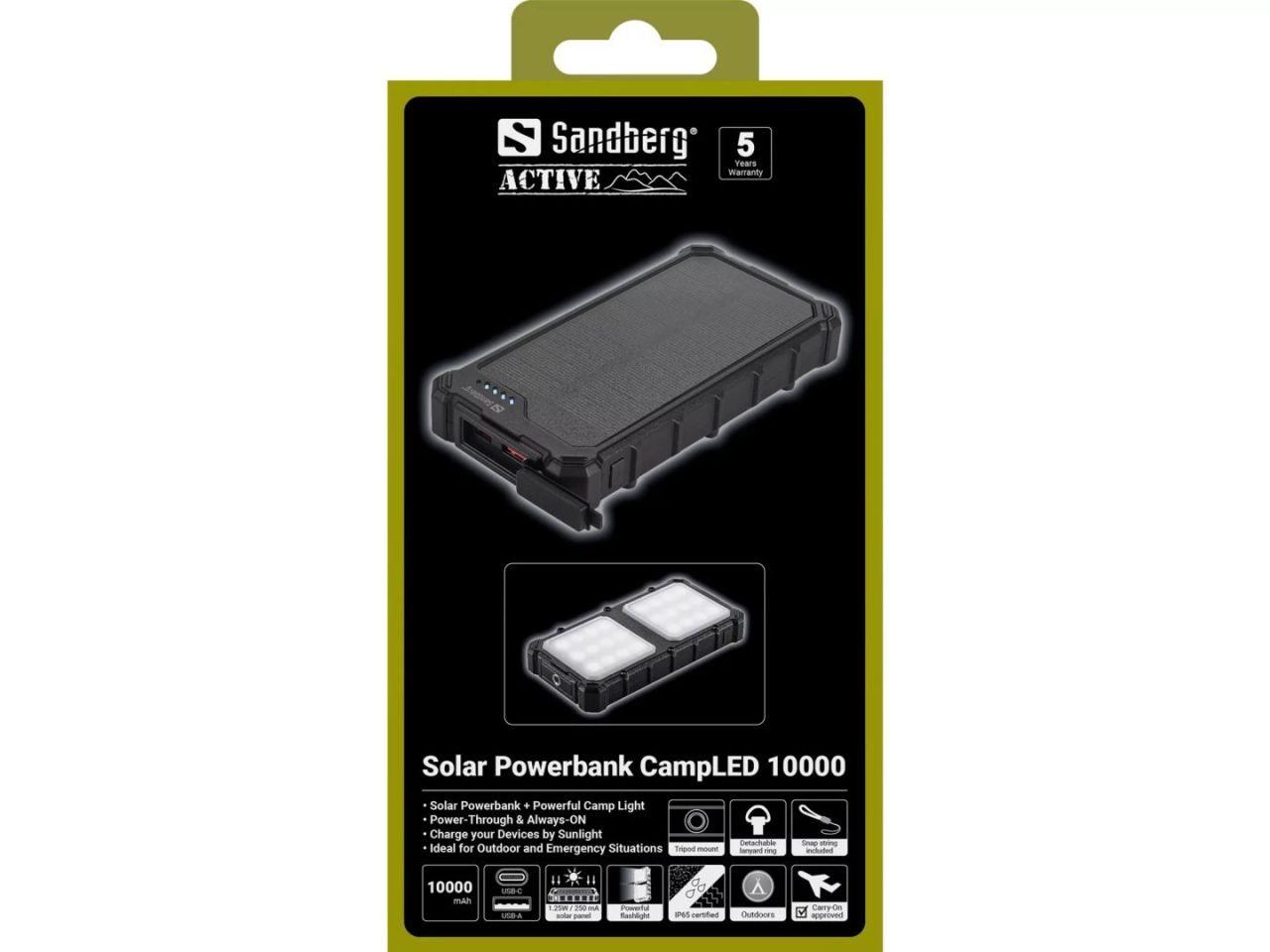 Sandberg Solar CampLED 10000mAh Powerbank Black