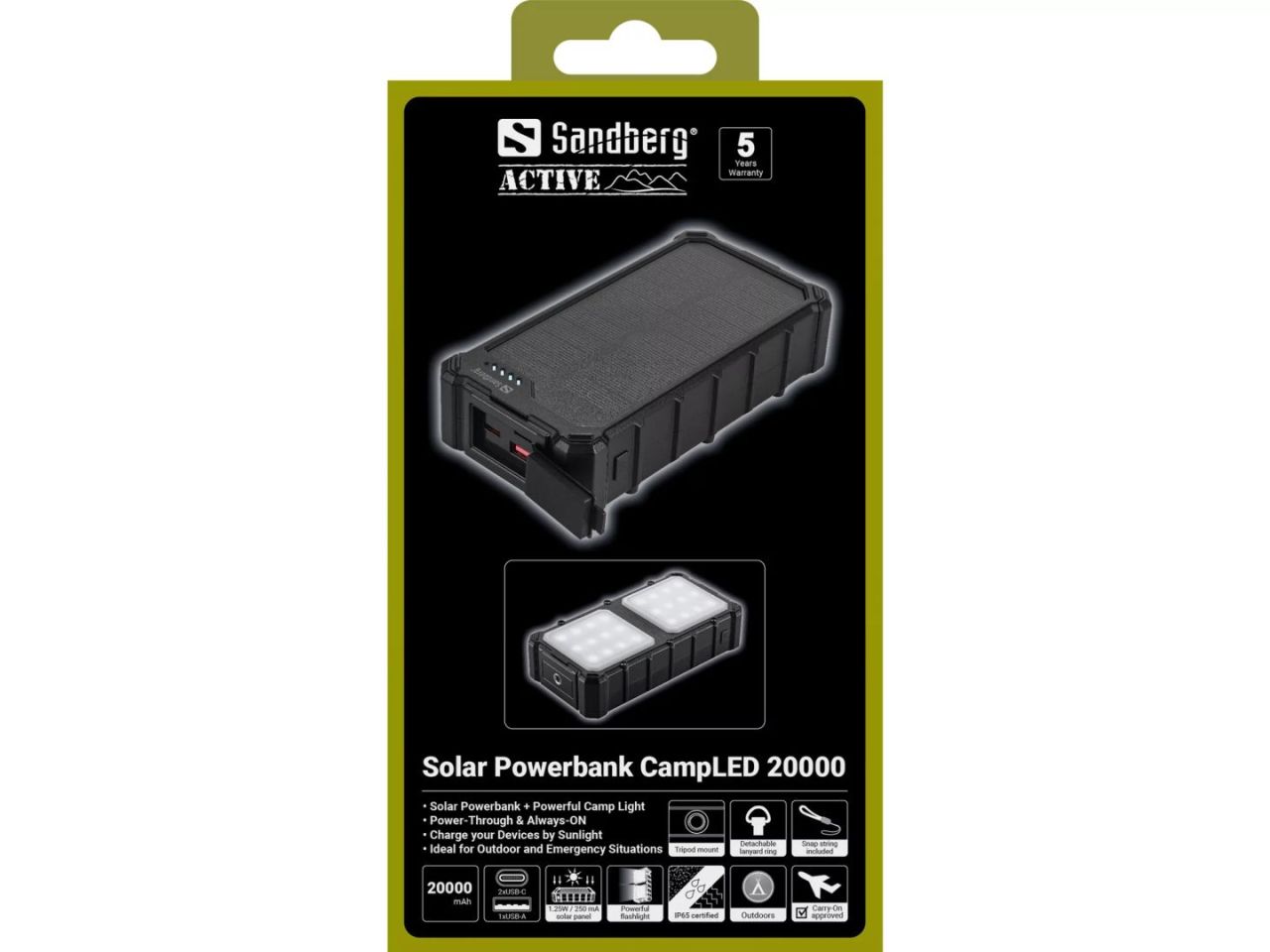 Sandberg Solar CampLED 20000mAh Powerbank Black