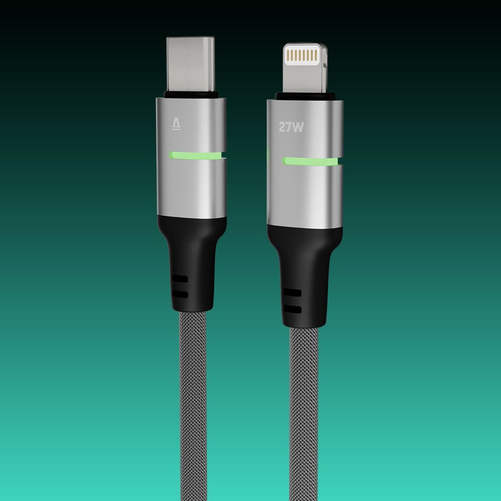 Avax CB637 Steely LED 27W USB-C to Lightning charger cable 3m Black