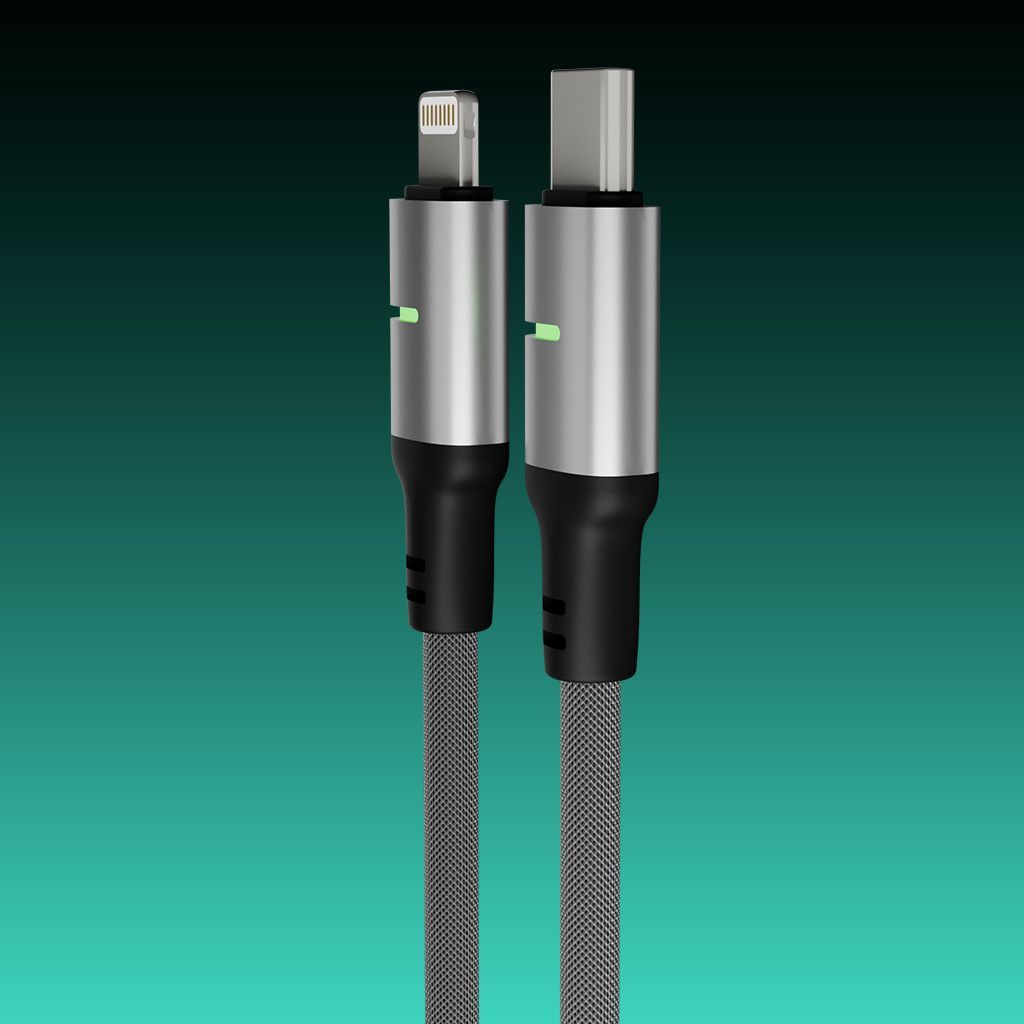 Avax CB636 Steely LED 27W USB-C to Lightning charger cable 2m Black