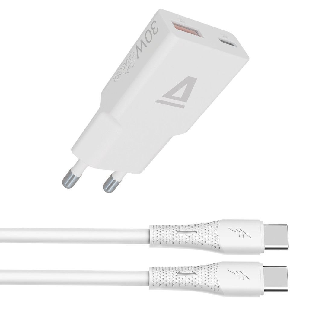 Avax CH6413 30W adapter + 60W USB-C silicone cable 1,5m White