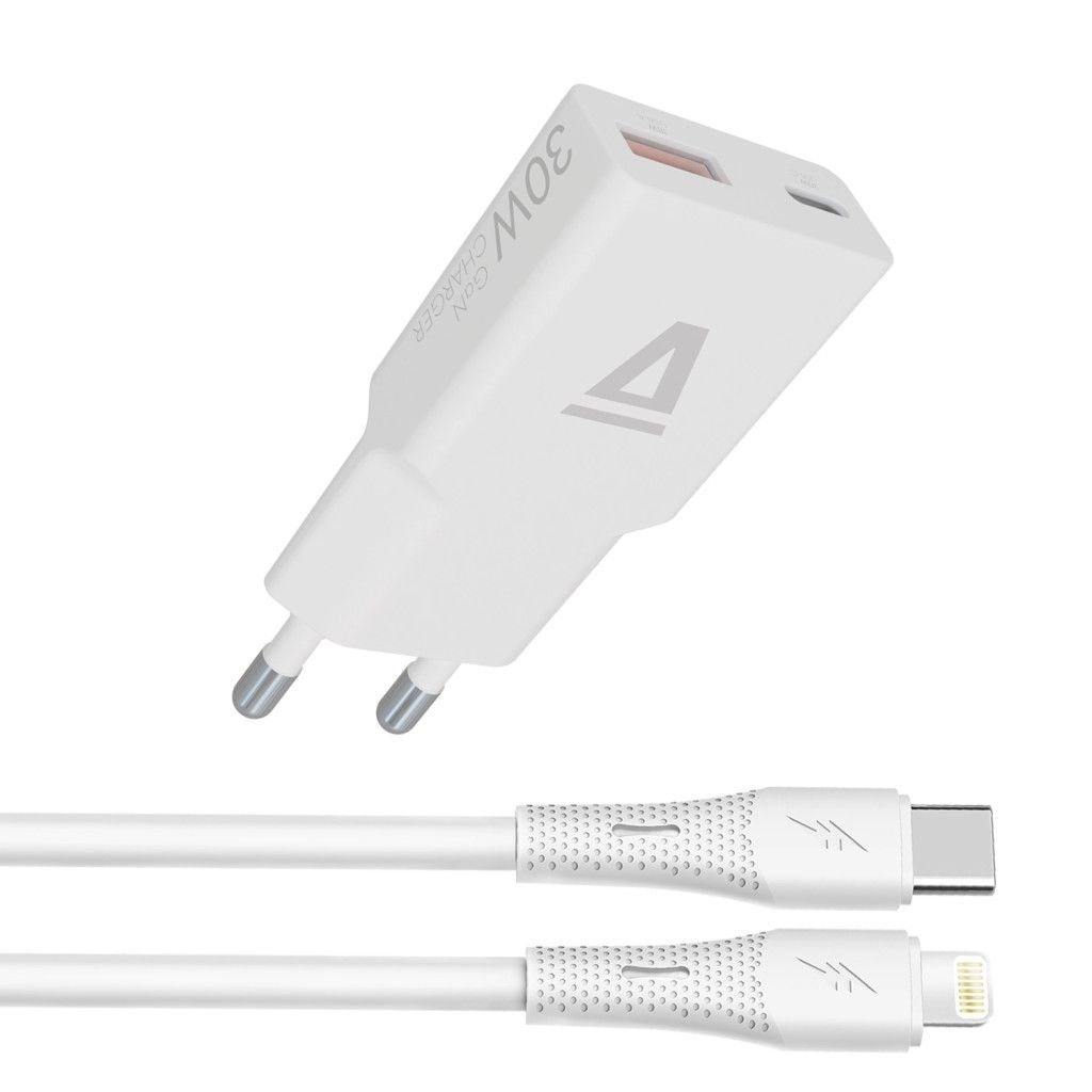 Avax CH6414 GaN charger with Lightning cable White
