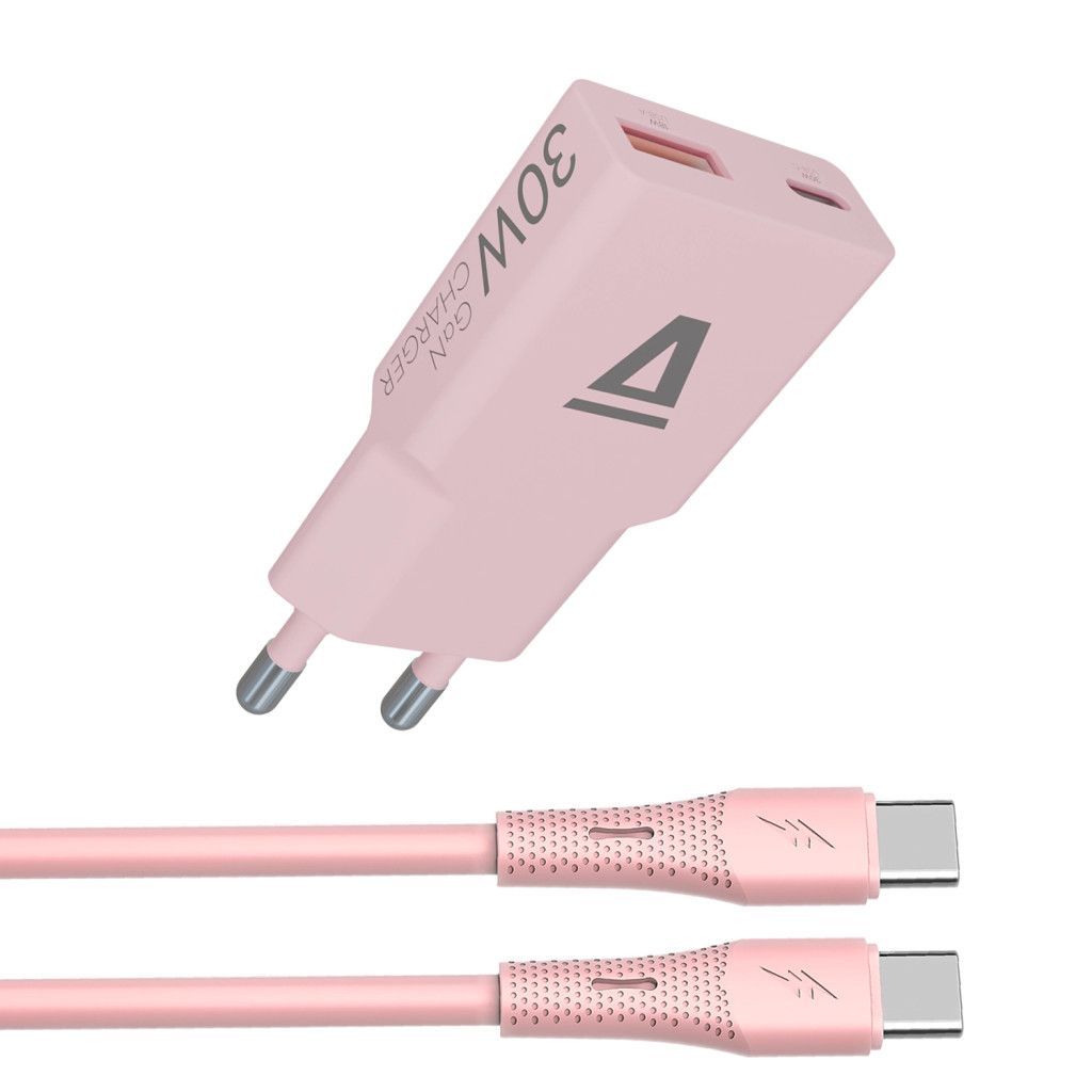 Avax CH6417 GaN charger with USBC-C cable Pink