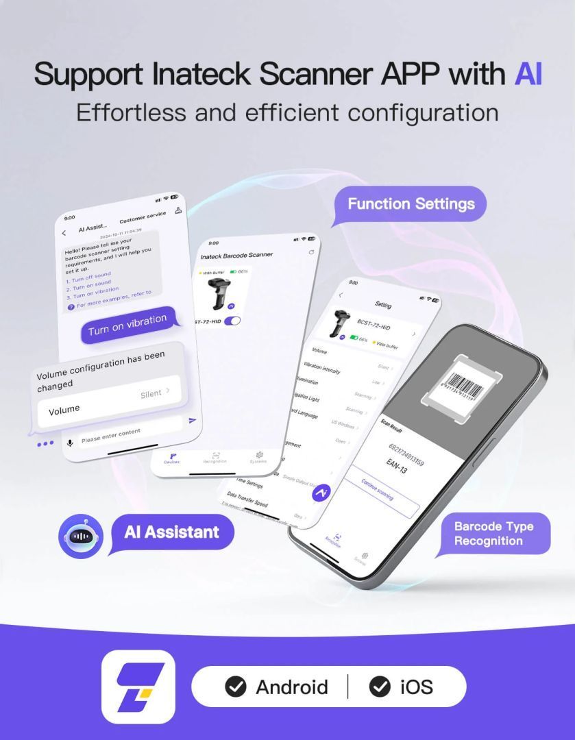 Inateck BCST-72 Vonalkódolvasó Green Inateck BCST-72 Vonalkódolvasó Green
