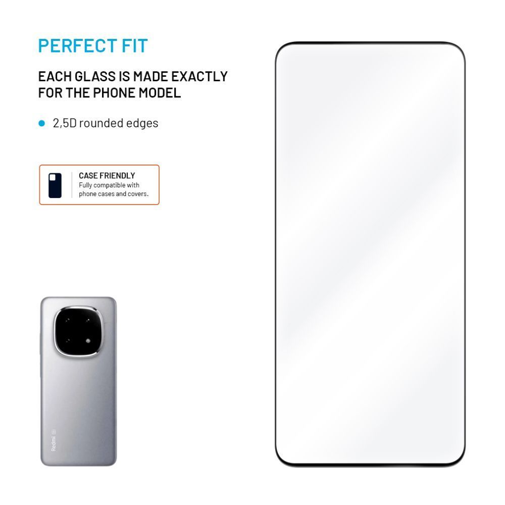 FIXED teljes képernyőt védő 2,5D edzett üveg Xiaomi Redmi Note 14, fekete