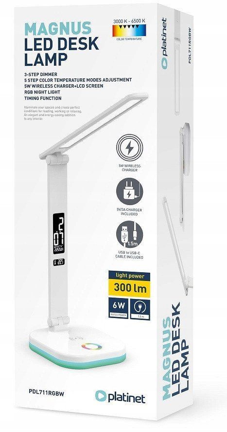 Platinet Desk Lamp RGB Wireless Charging White