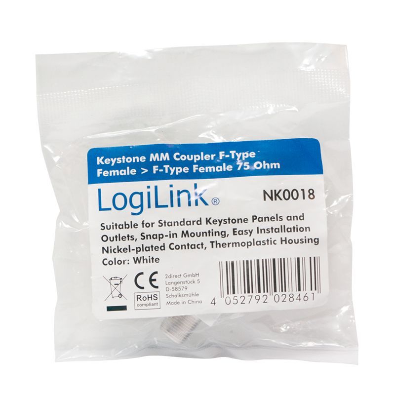 Logilink TV/SAT keystone coupler F-Type/F to F-Type/F White Logilink TV/SAT keystone coupler F-Type/F to F-Type/F White
