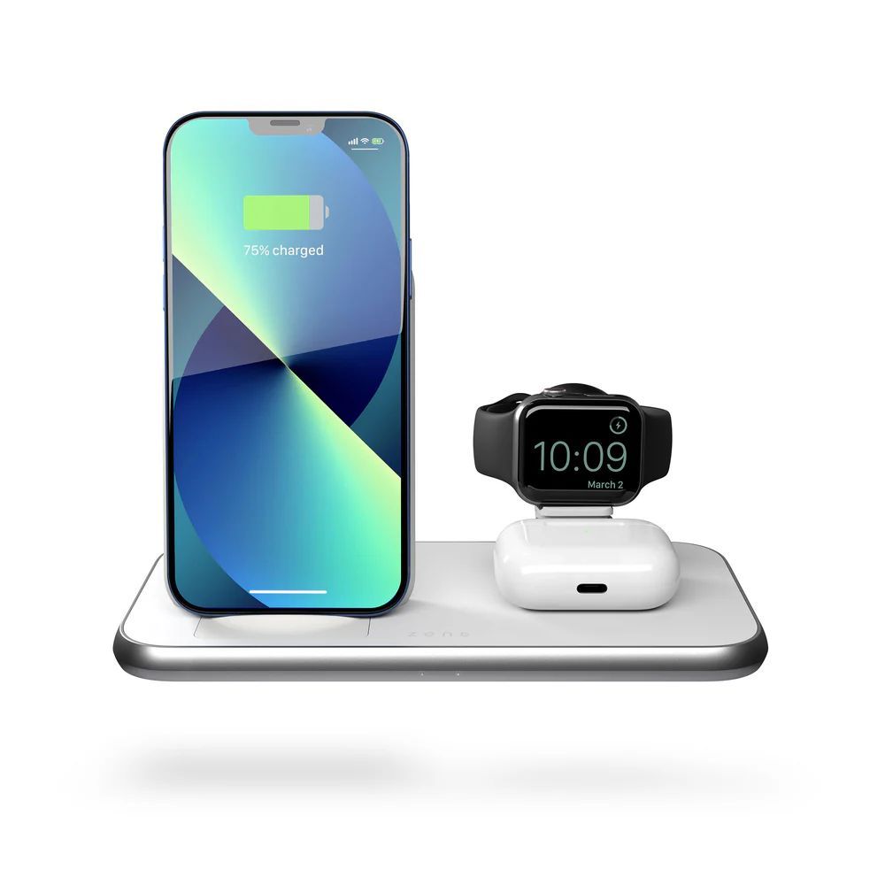 Zens 4-in-1 Stand + Watch Wireless Charger Aluminium White Zens 4-in-1 Stand + Watch Wireless Charger Aluminium White