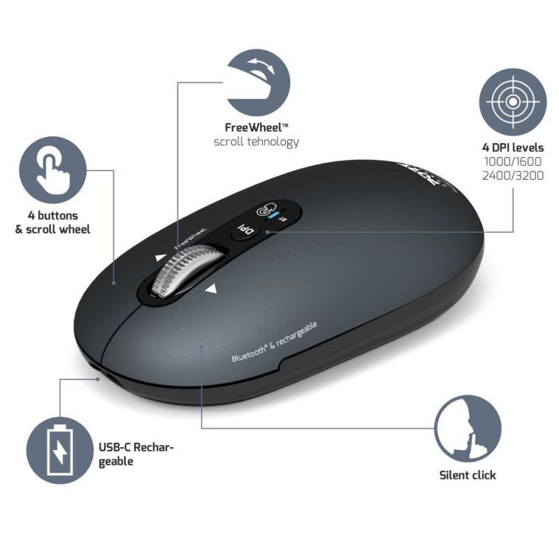 Port Designs Pure MAC Wireless Bluetooth Mouse Grey Port Designs Pure MAC Wireless Bluetooth Mouse Grey