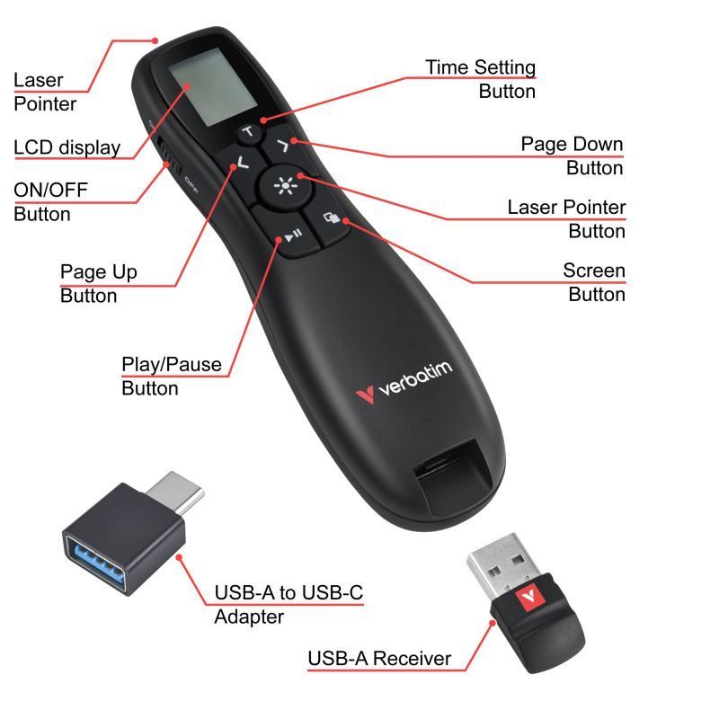 Verbatim Keynote Wireless Presenter with LCD display Verbatim Keynote Wireless Presenter with LCD display