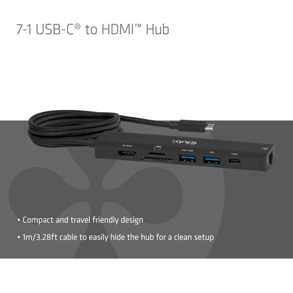 Club3D CSV-2555 7-1 USB-C to HDMI Hub 4K60Hz PD3.1 140W 1m Club3D CSV-2555 7-1 USB-C to HDMI Hub 4K60Hz PD3.1 140W 1m