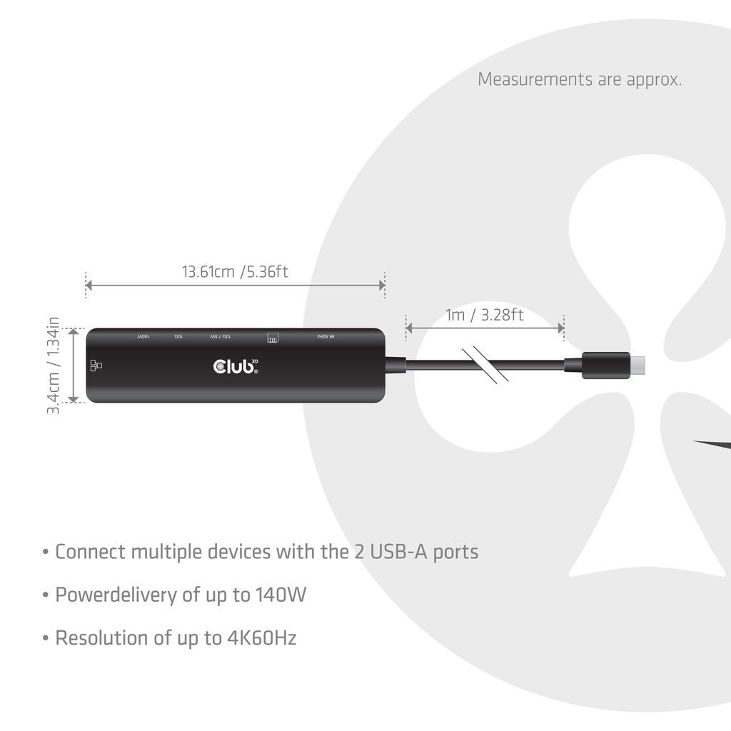 Club3D CSV-2555 7-1 USB-C to HDMI Hub 4K60Hz PD3.1 140W 1m Club3D CSV-2555 7-1 USB-C to HDMI Hub 4K60Hz PD3.1 140W 1m