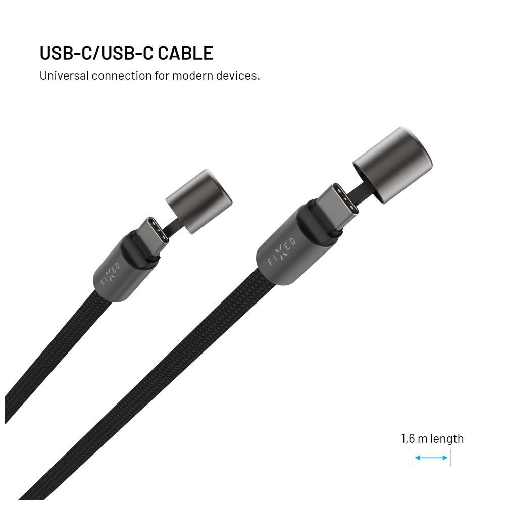 FIXED Nyakkábel USB-C/USB-C 1,6m PD 60W, fekete