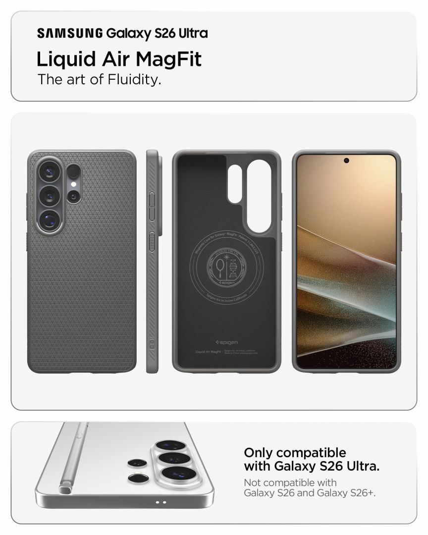 Spigen Liquid Air MagSafe case for Samsung Galaxy S26 Ultra Marble Gray