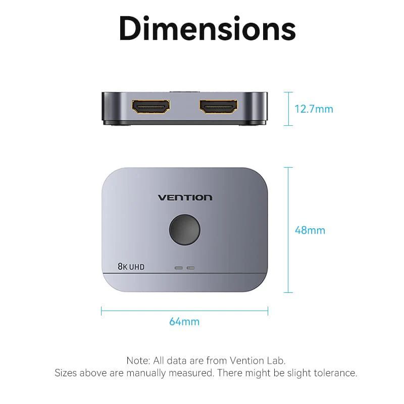 Vention 2-Port Bi-Directional 8K HDMI Switcher Grey Vention 2-Port Bi-Directional 8K HDMI Switcher Grey