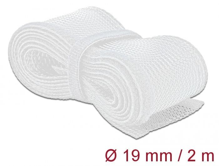 DeLock Braided Sleeving with Hook-and-Loop Fastener 2mx19mm White