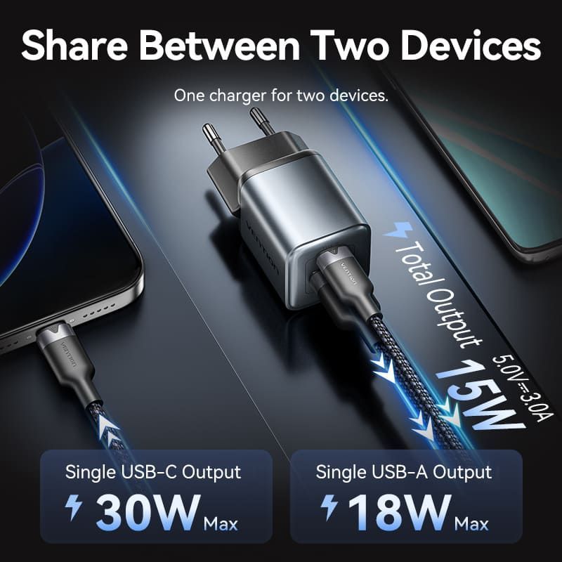 Vention 2-Port USB Charger Grey