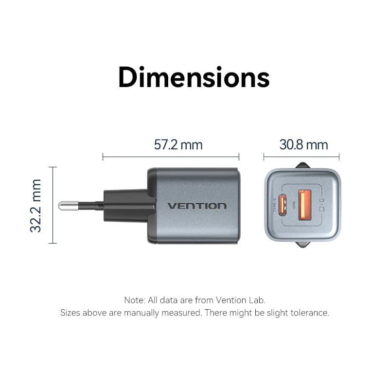 Vention 2-Port USB Charger Grey