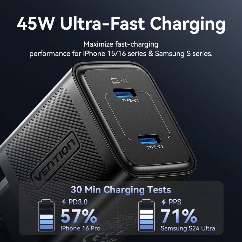 Vention 2-Port USB Charger Black