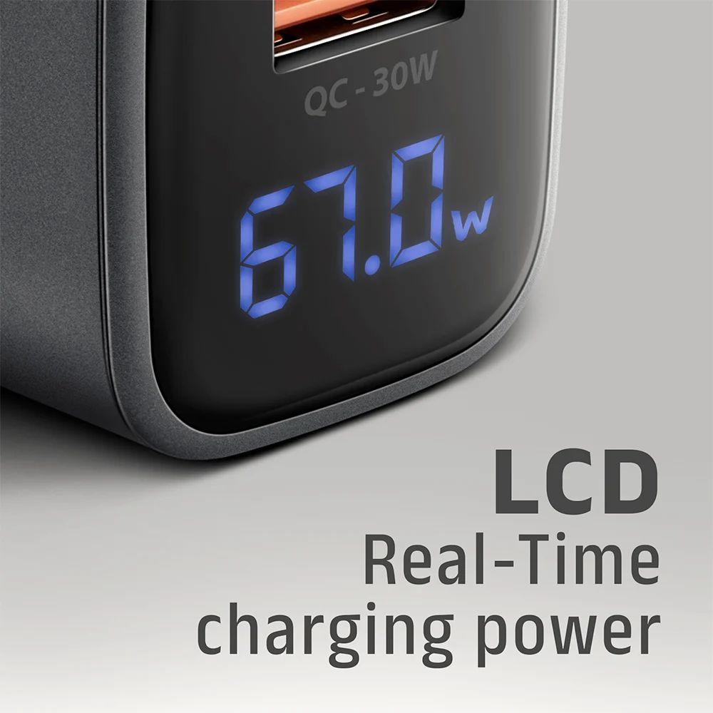 AXAGON ACU-PQ67D PD3.0 & QC4+ 2xOUTPUTS LCD display wall charger 67W Black AXAGON ACU-PQ67D PD3.0 & QC4+ 2xOUTPUTS LCD display wall charger 67W Black