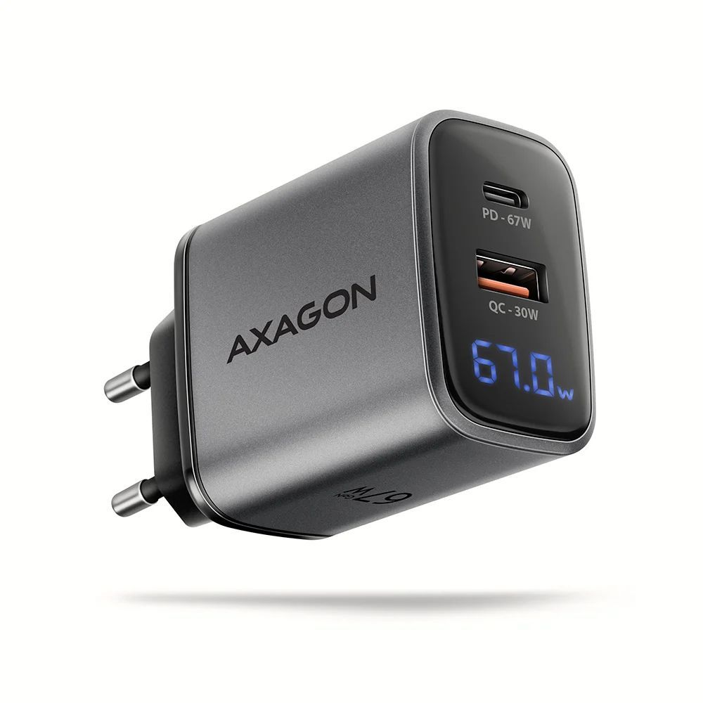 AXAGON ACU-PQ67D PD3.0 & QC4+ 2xOUTPUTS LCD display wall charger 67W Black AXAGON ACU-PQ67D PD3.0 & QC4+ 2xOUTPUTS LCD display wall charger 67W Black