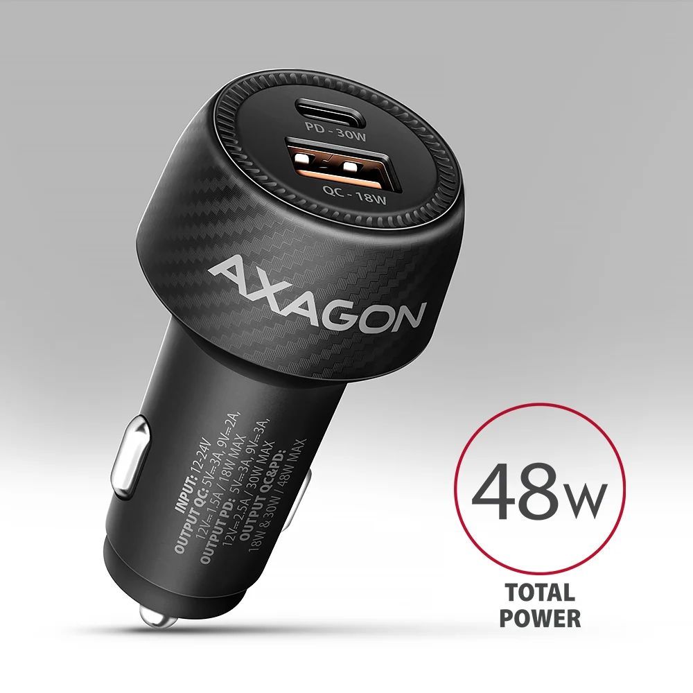 AXAGON PWC-PQ48 PD3.0 & QC4+ 2xOUTPUTS car charger 48W Black AXAGON PWC-PQ48 PD3.0 & QC4+ 2xOUTPUTS car charger 48W Black