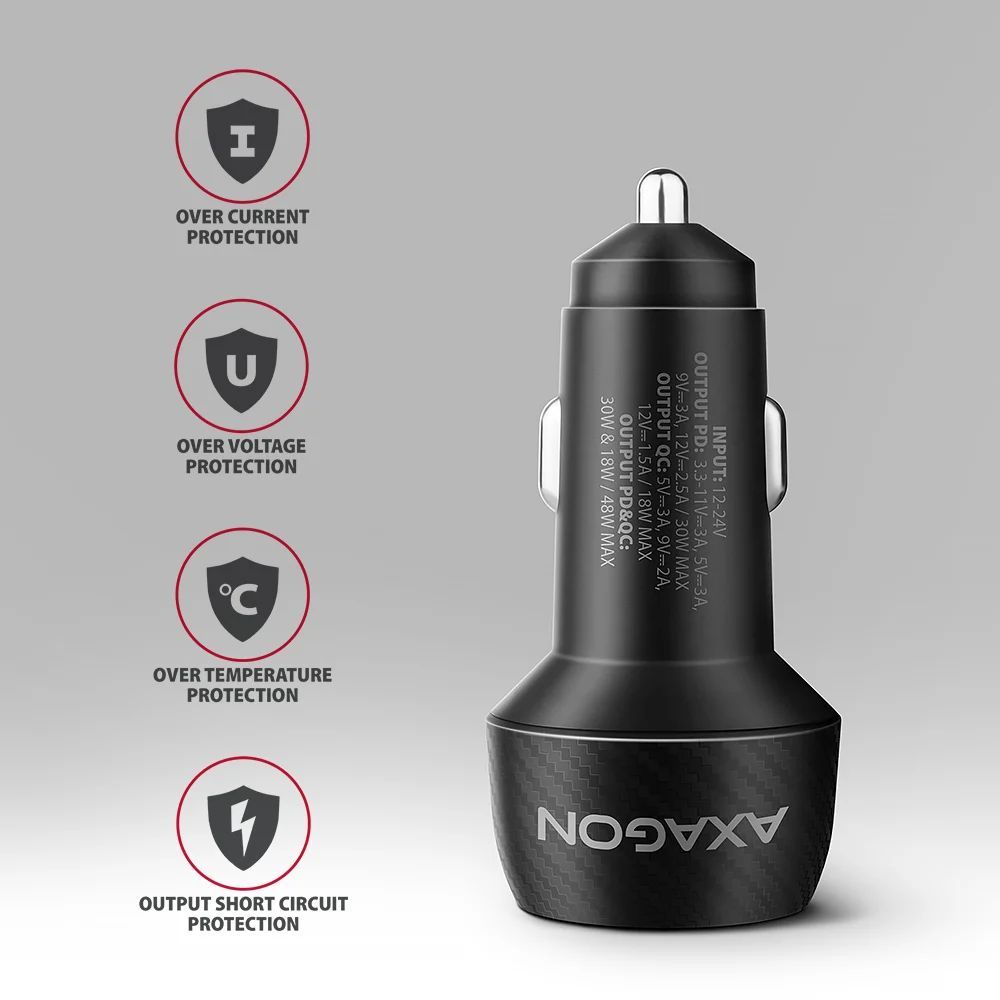 AXAGON PWC-PQ48 PD3.0 & QC4+ 2xOUTPUTS car charger 48W Black AXAGON PWC-PQ48 PD3.0 & QC4+ 2xOUTPUTS car charger 48W Black