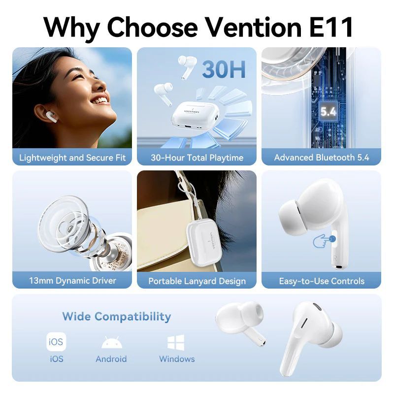 Vention Echo Lite E11 Bluetooth Headset White