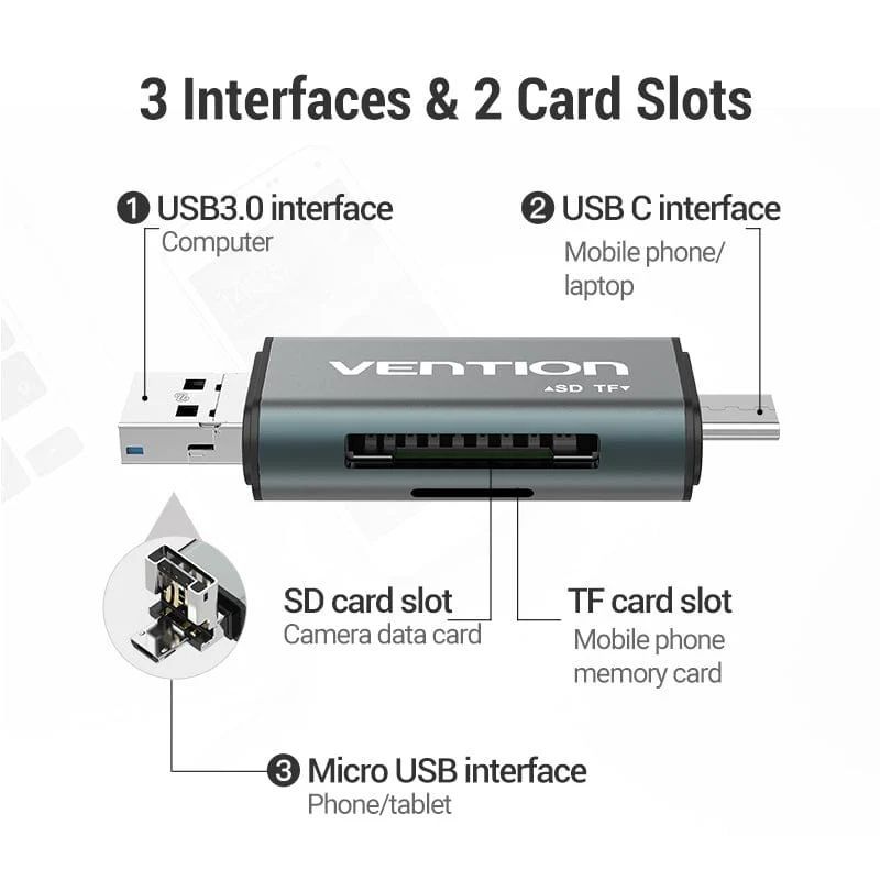 Vention USB3.0 Multi-function Card Reader Grey Vention USB3.0 Multi-function Card Reader Grey
