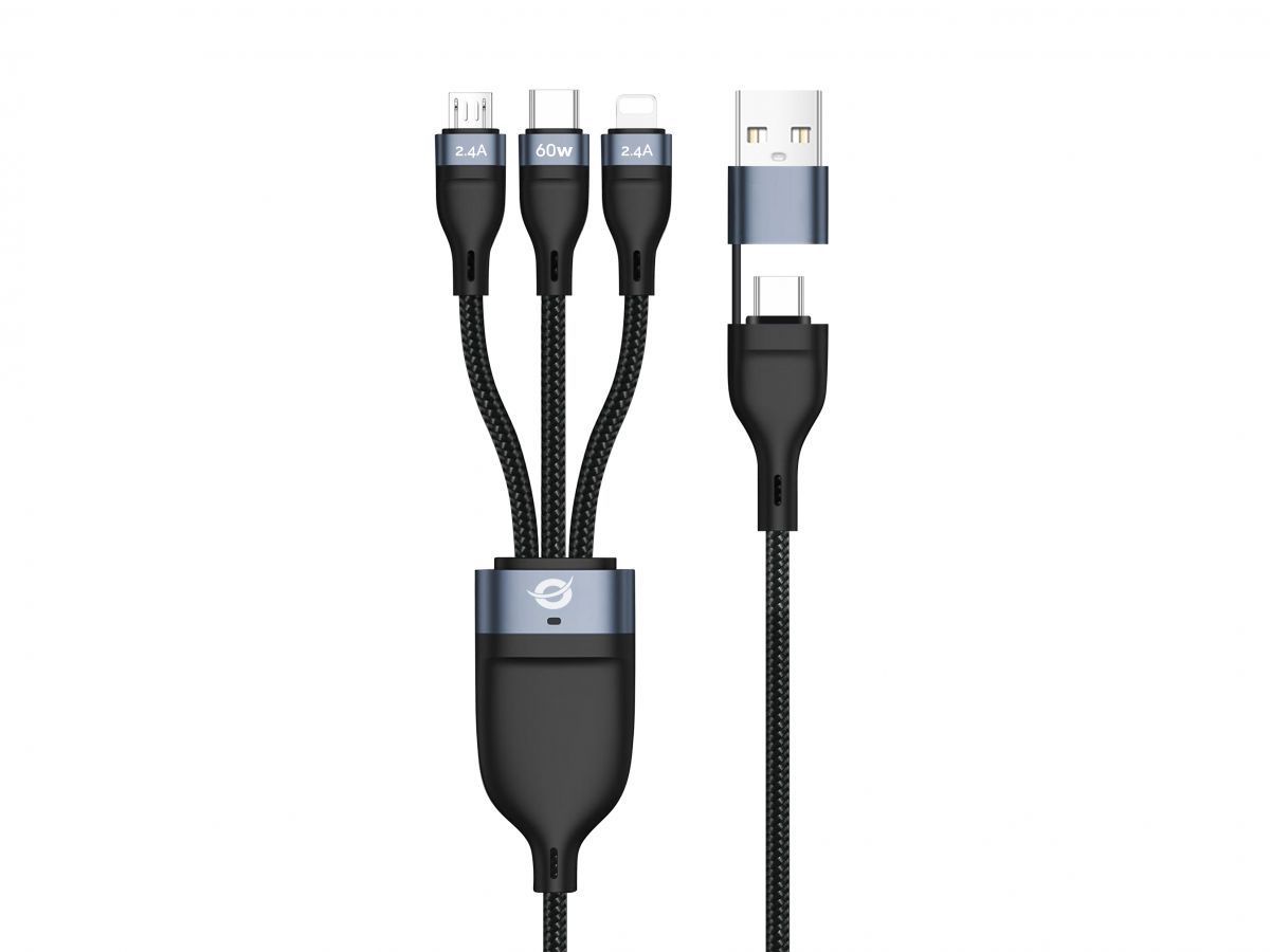 Conceptronic ETTA05B15 3-in-1 60W Fast Charging Data Cable 1,5m Black