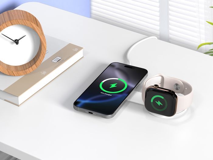 Conceptronic GORGON04W 25W 2-in-1 Foldable Magnetic Qi2 25W Wireless Charger White