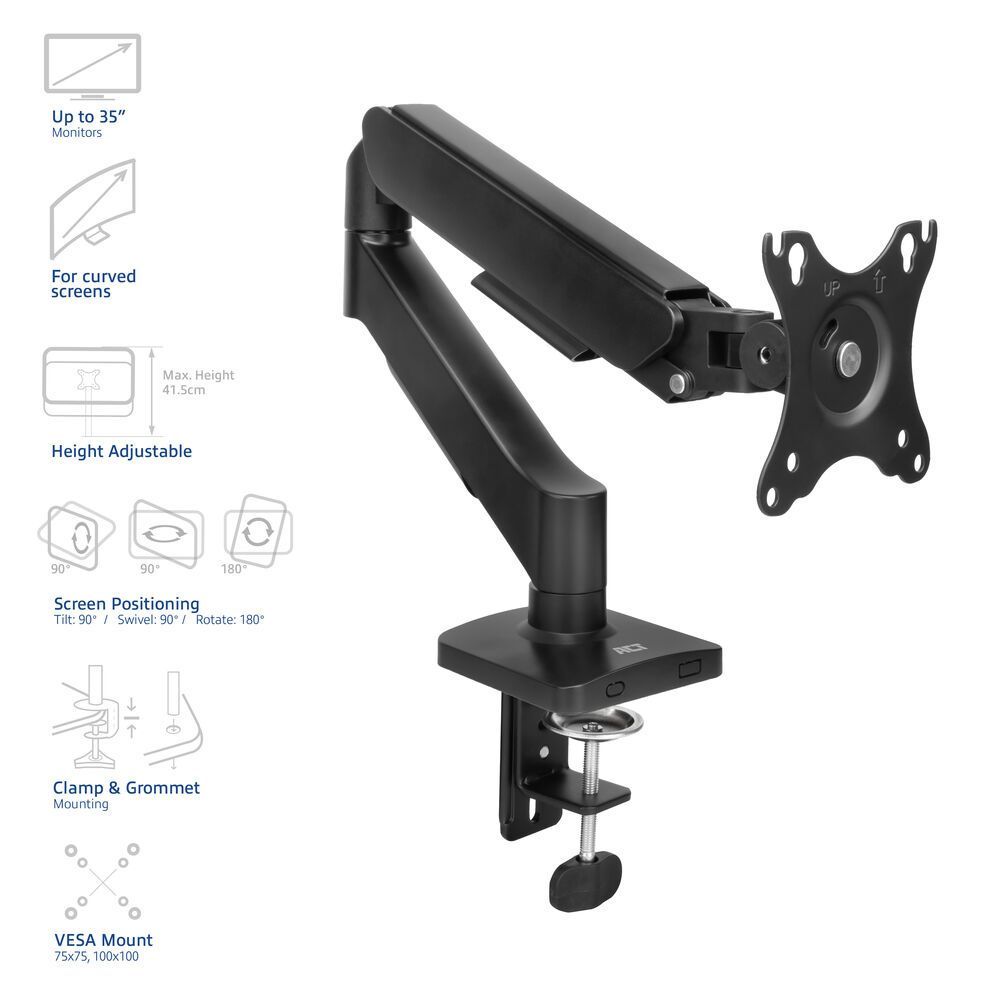 ACT AC8313 Gas Spring Single Monitor Arm 17"-35" Black