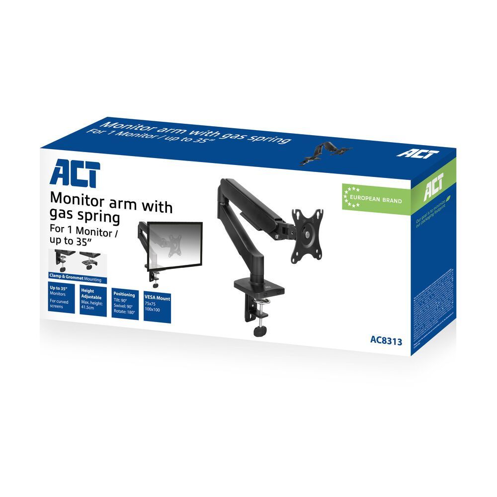 ACT AC8313 Gas Spring Single Monitor Arm 17"-35" Black