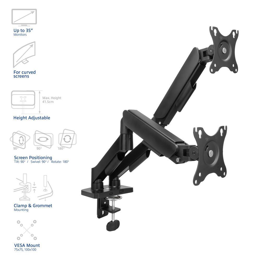 ACT AC8314 Gas Spring Dual Monitor Arm 17"-35" Black ACT AC8314 Gas Spring Dual Monitor Arm 17"-35" Black