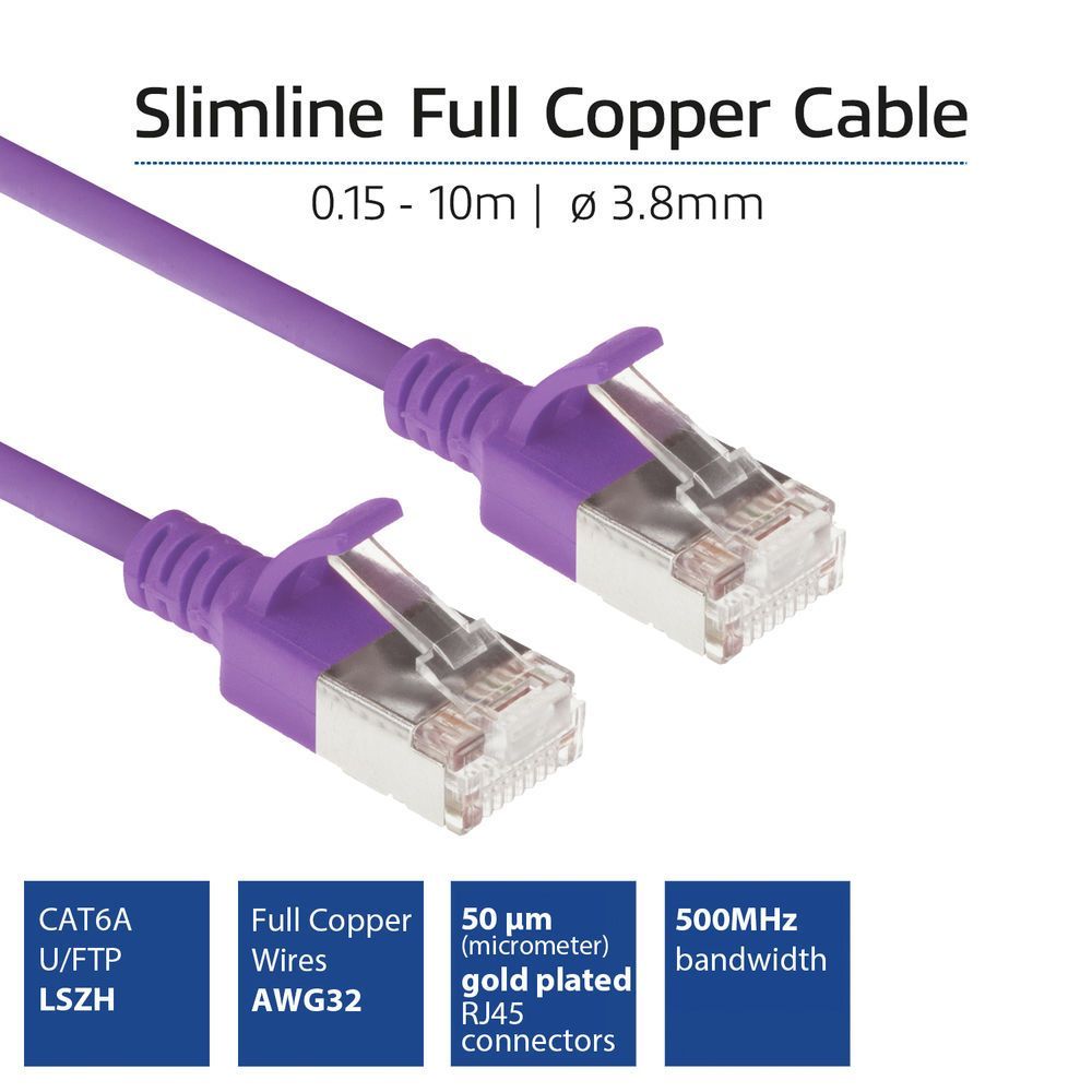 ACT CAT6A U-FTP Patch Cable 0,25m Purple ACT CAT6A U-FTP Patch Cable 0,25m Purple