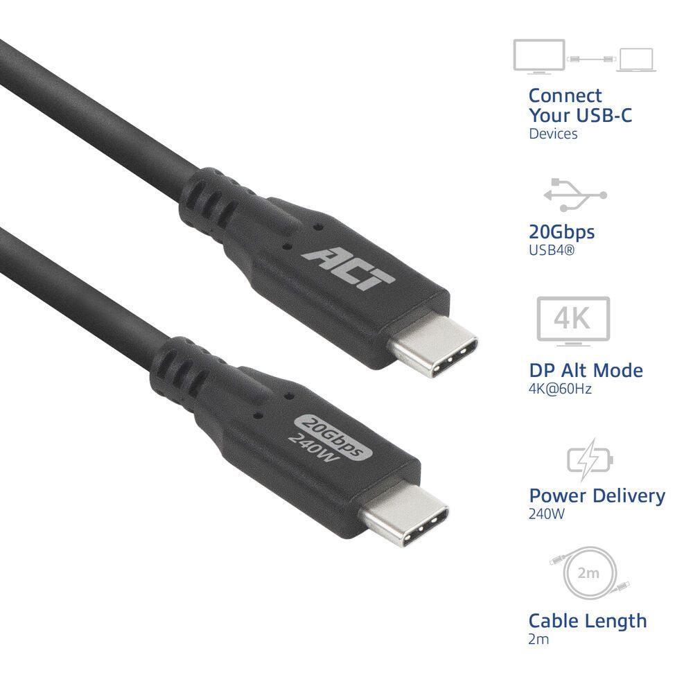 ACT USB-C to USB-C cable 2m Black