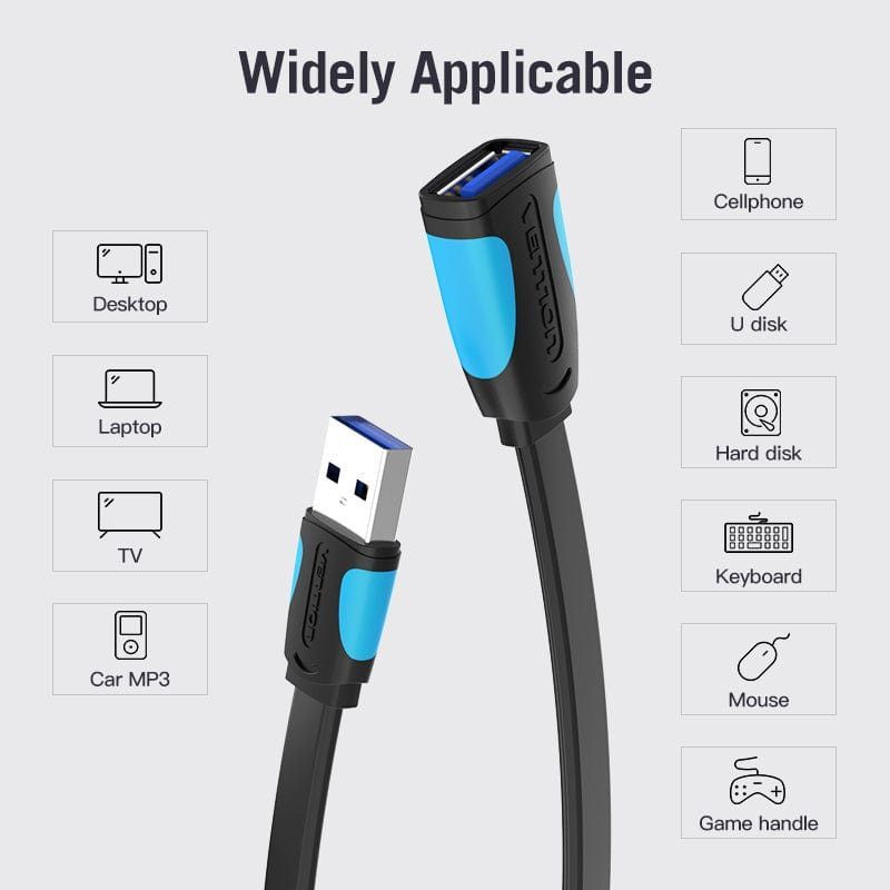 Vention USB 3.0 Extender Cable 3m Black/Blue