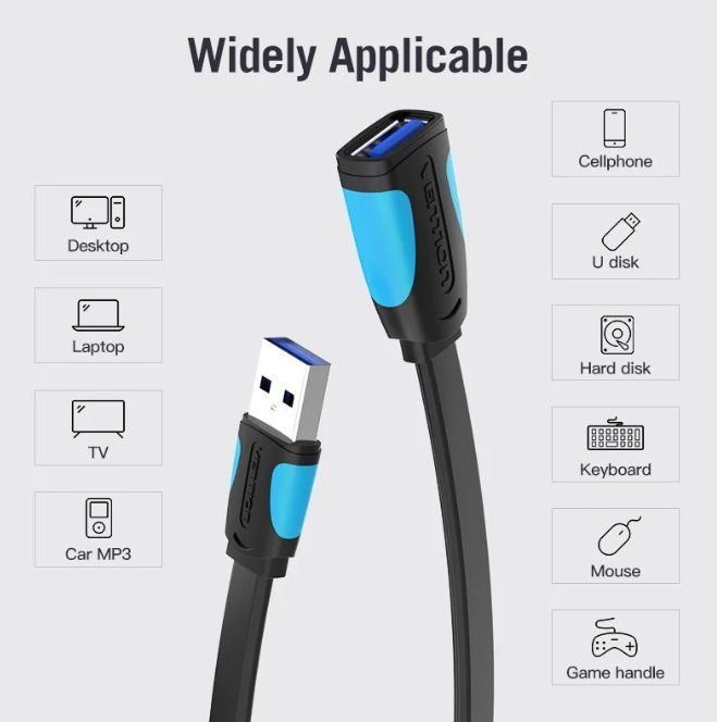Vention USB 3.0 Extender Cable 1m Black/Blue