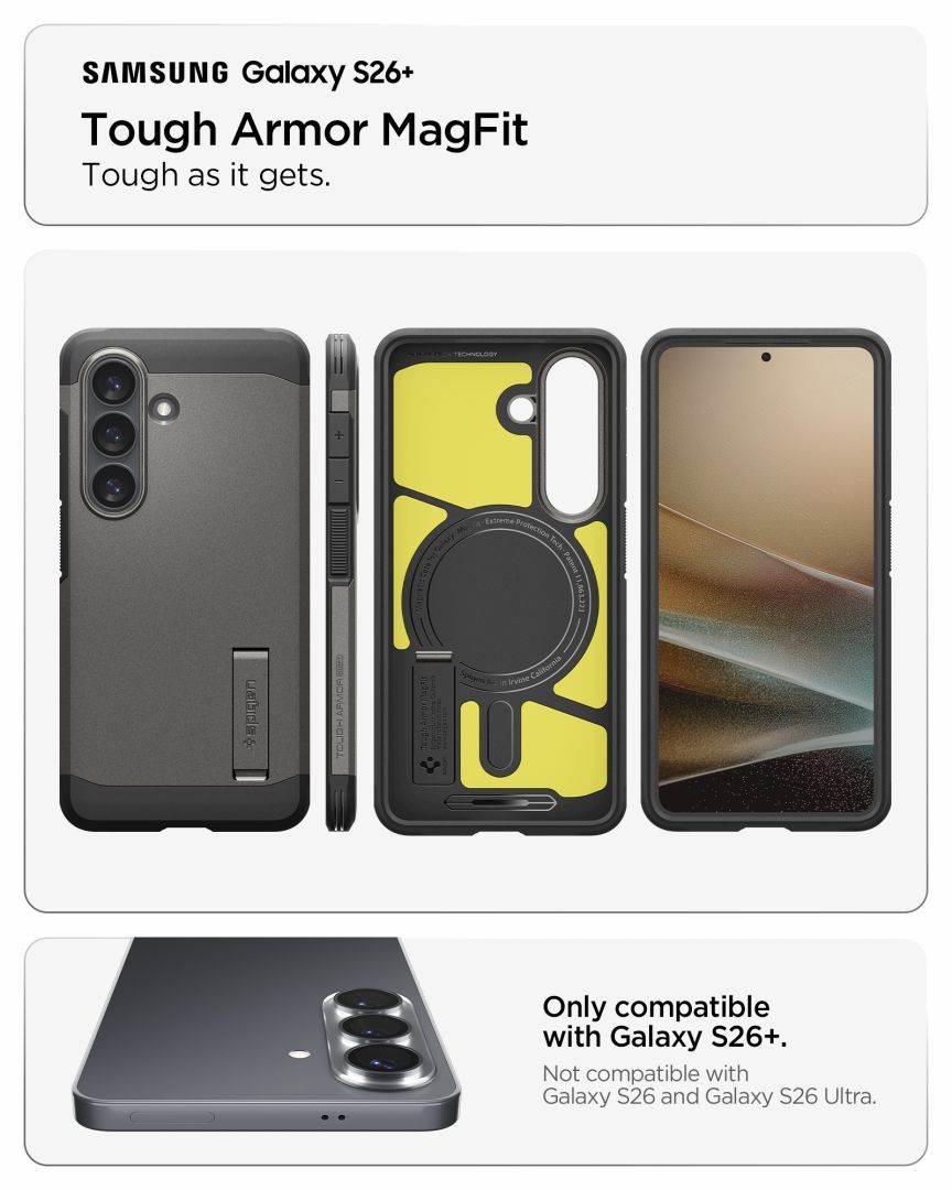 Spigen Tough Armor MagSafe case for Samsung Galaxy S26+ Gunmetal