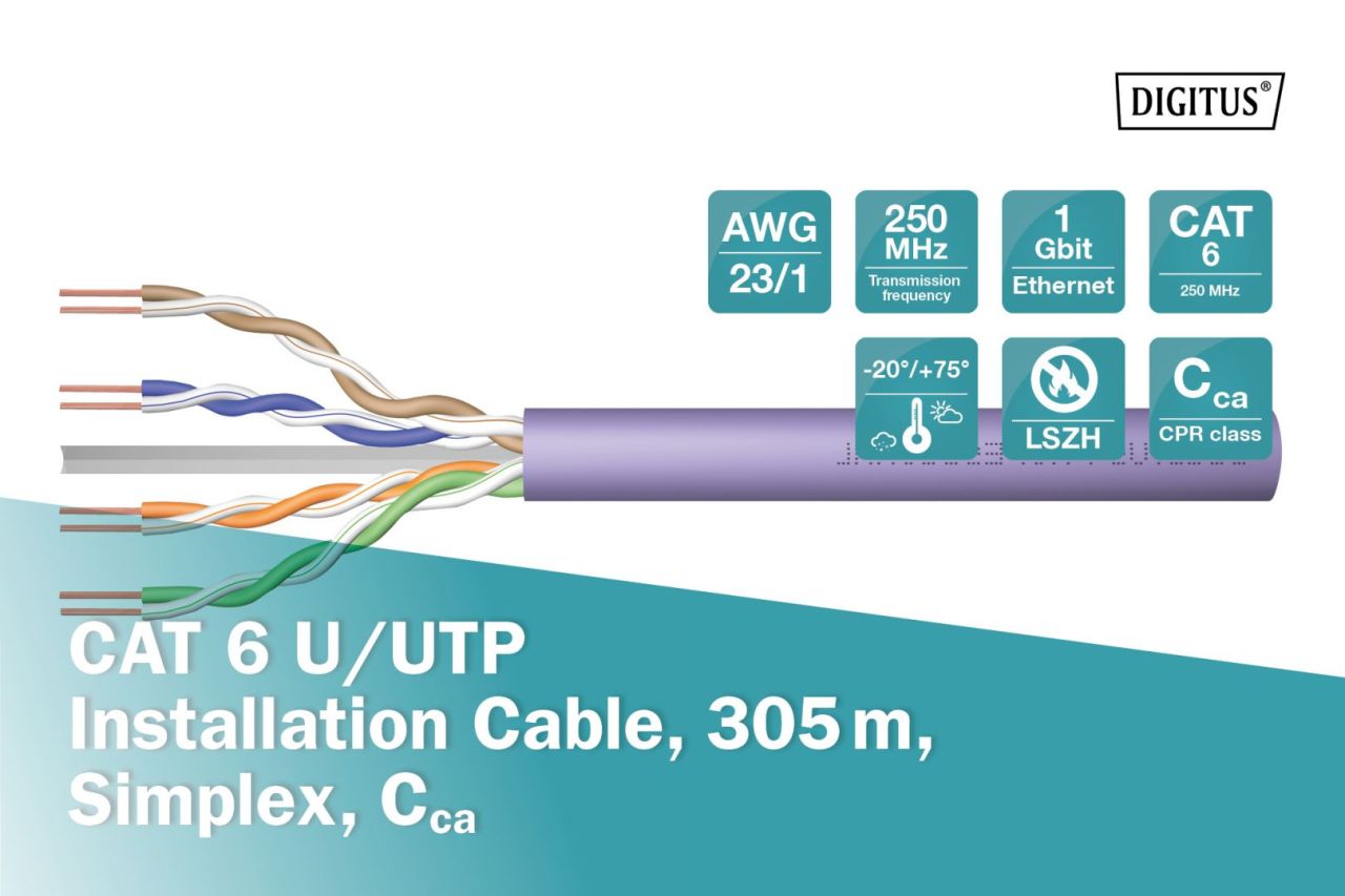 Digitus CAT6 U-UTP Installation cable 305m Violet Digitus CAT6 U-UTP Installation cable 305m Violet