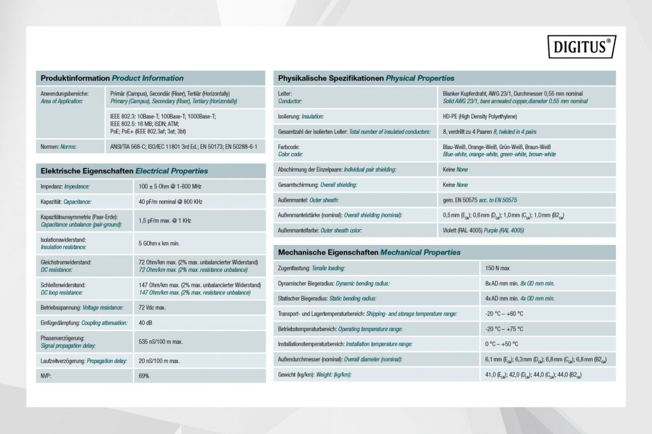 Digitus CAT6 U-UTP Installation cable 305m Violet Digitus CAT6 U-UTP Installation cable 305m Violet