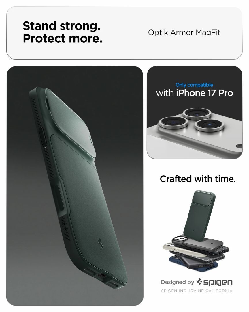 Spigen Optik Armor MagSafe case for iPhone 17 Pro Abyss Green