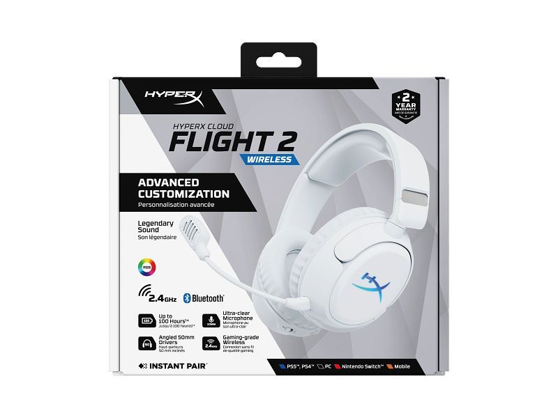HP HyperX Cloud Flight 2 Wireless Bluetooth Gaming Headset White