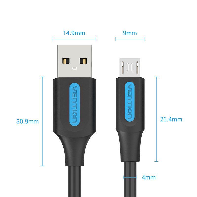 Vention USB 2.0 A to MicroUSB B Cable 0,25m Black/Blue
