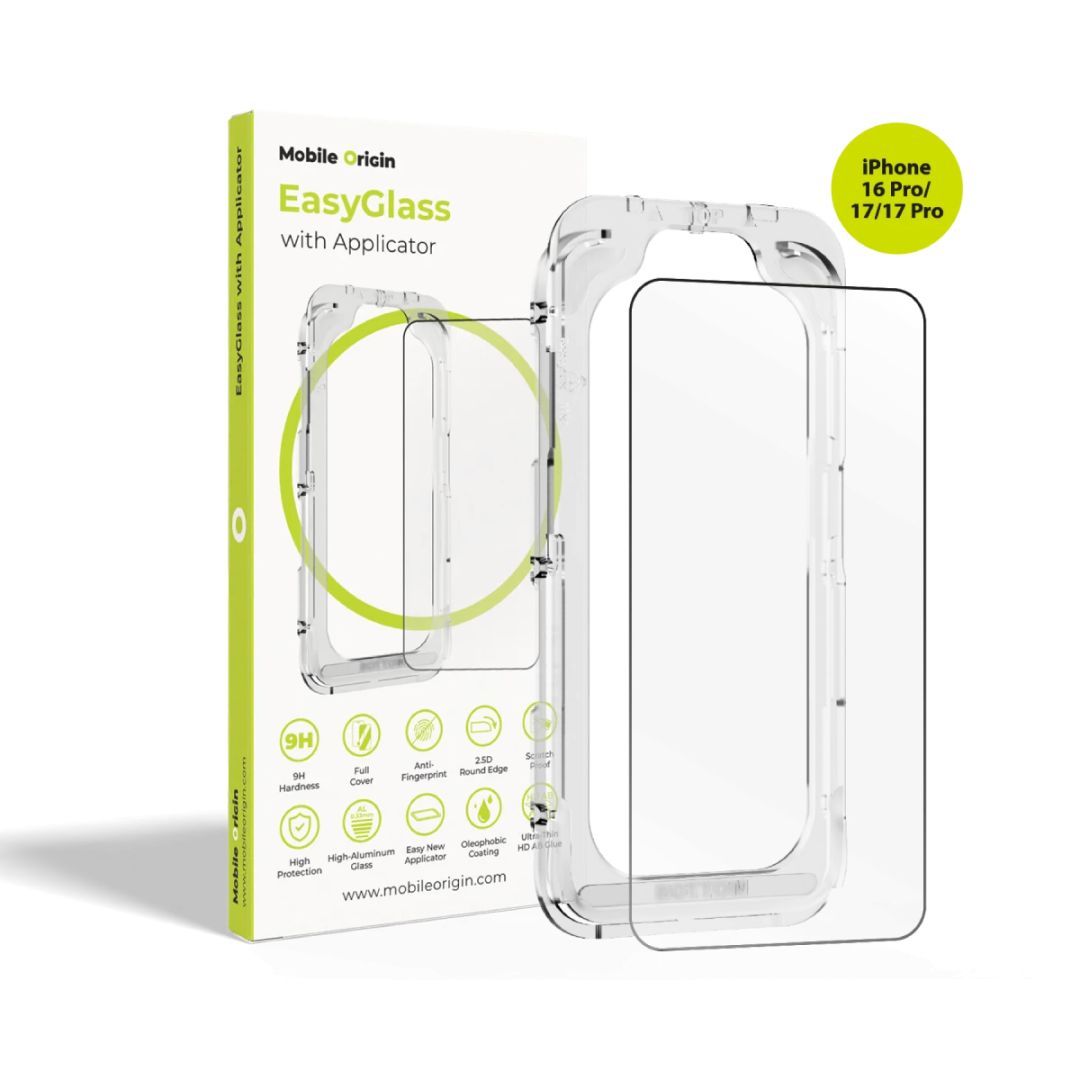 Mobile Origin EasyGlass with Applicator for iPhone 16 Pro/17/17 Pro Mobile Origin EasyGlass with Applicator for iPhone 16 Pro/17/17 Pro