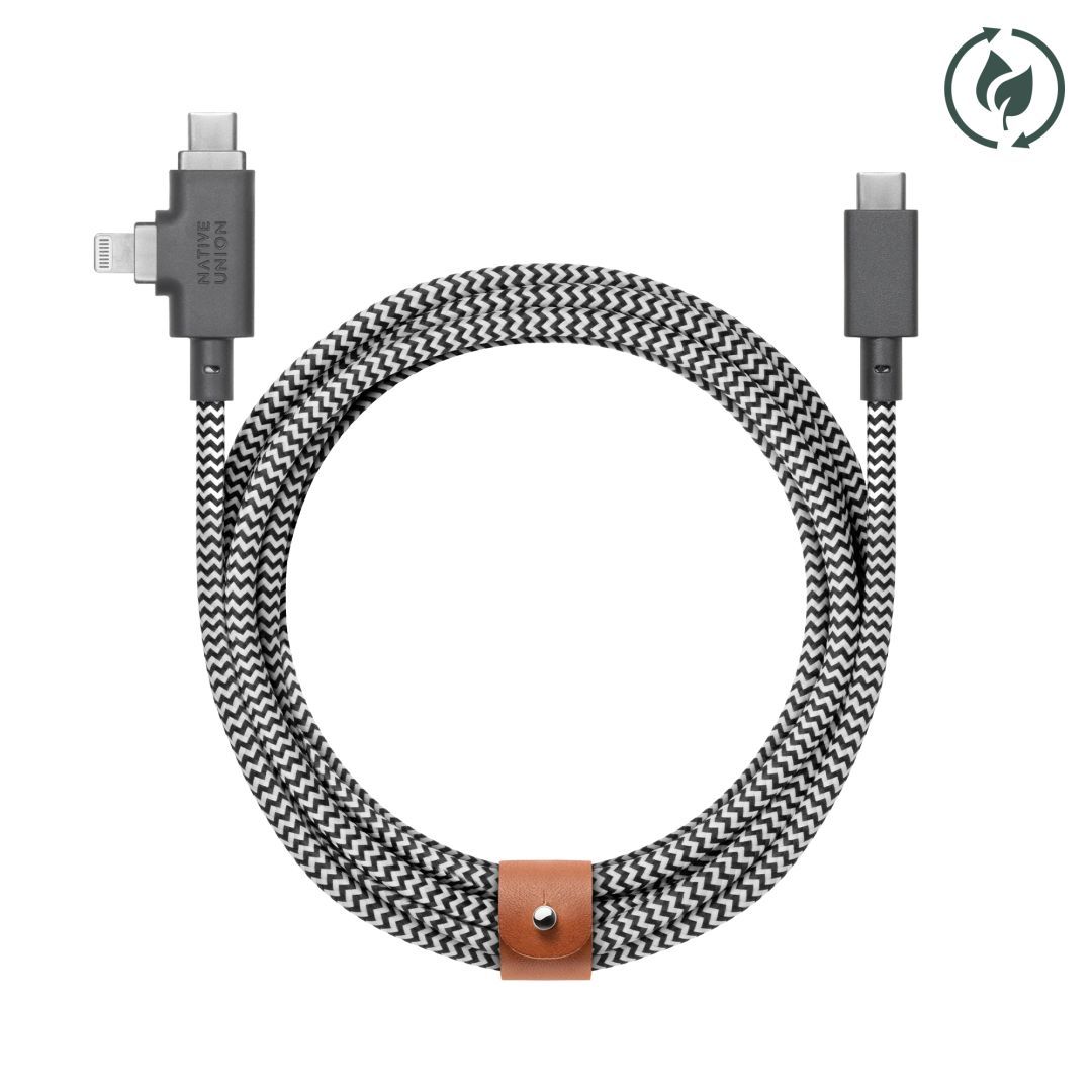 Native Union Belt Duo Pro USB-C to USB-C, Lightning cable 2,4m Zebra