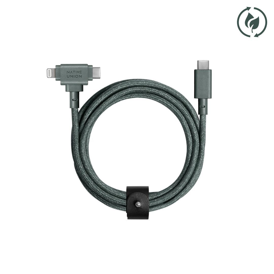 Native Union Belt Cable Duo USB-C to USB-C, Lightning 1,5m Slate Green